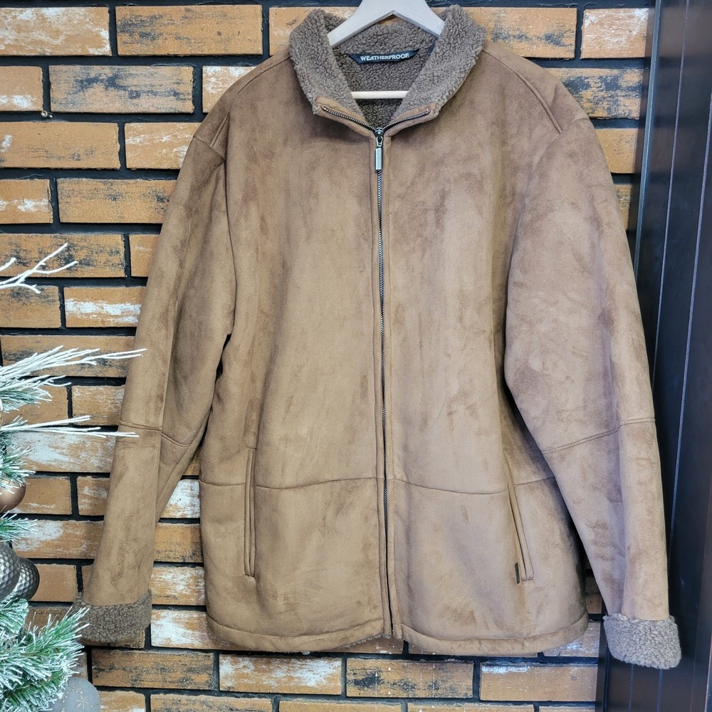 Weatherproof Garment‎ Co Men's XL Full Zip Jacket Tan Brown Faux Suede